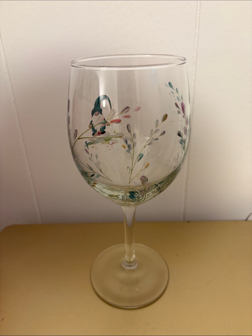 Lozier Glass Hand-Painted Gnome and Floral Wine Glass in Teal & Purple - Picture 3 of 4